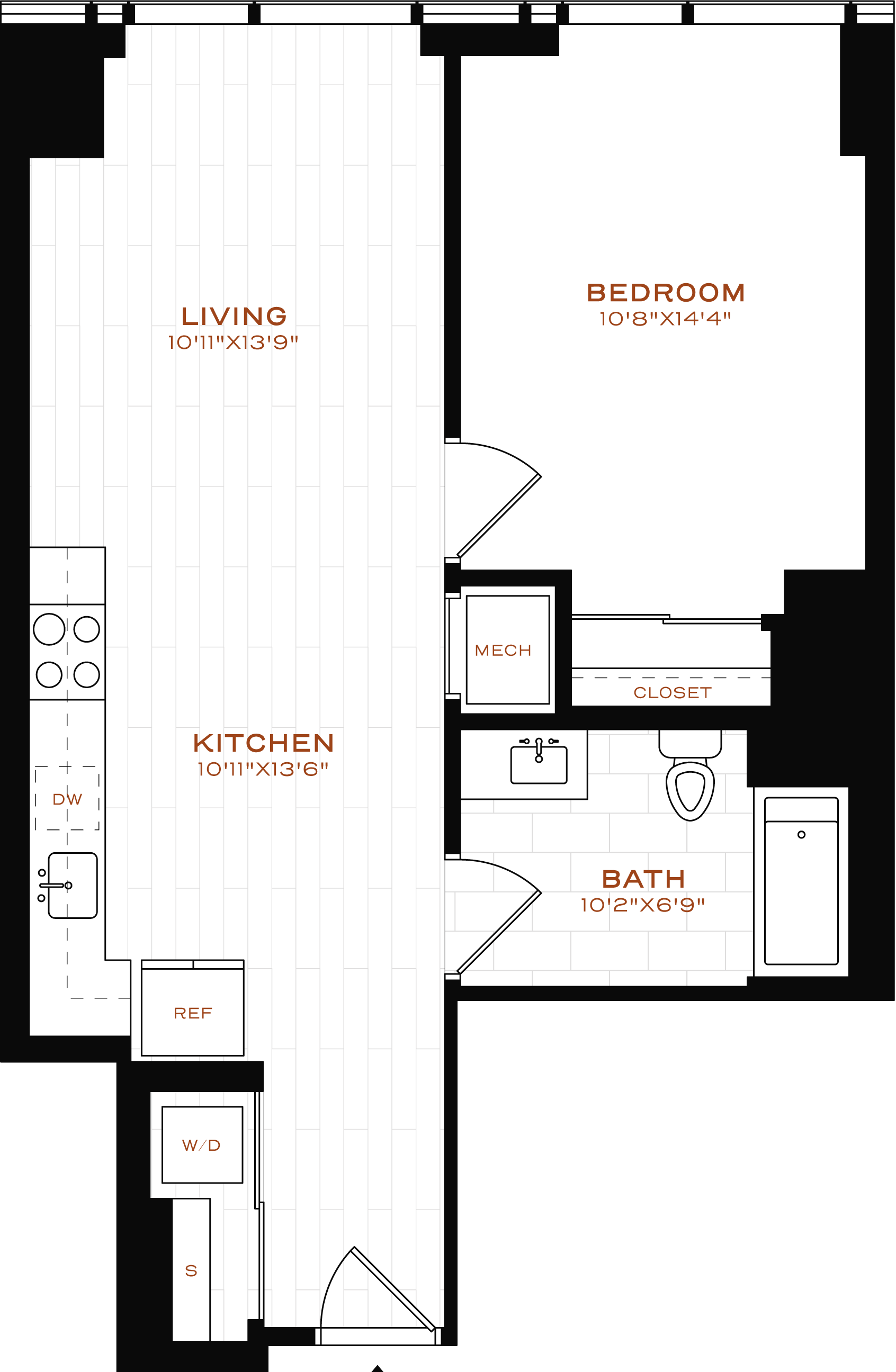 Rendering of the 1 Bed-1 Bath-LT-06 Floor Plan